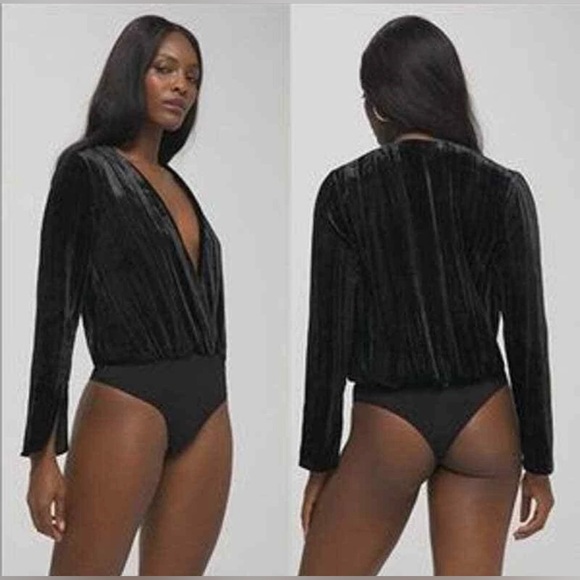 Good American Velvet Long Sleeve Wrap Bodysuit-Size:1 - Picture 2 of 4